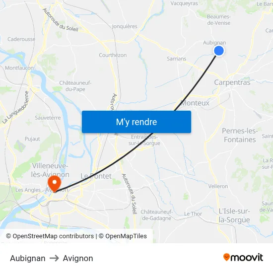Aubignan to Avignon map