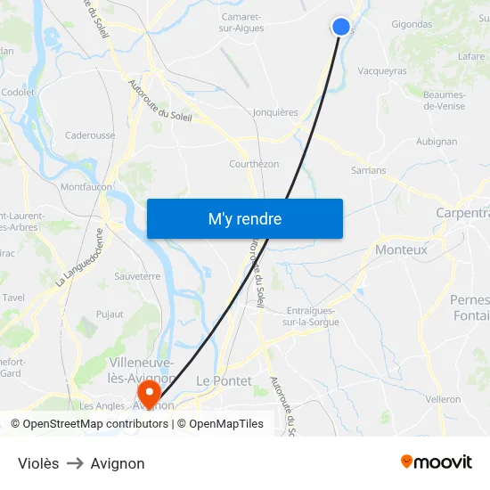 Violès to Avignon map