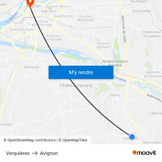 Verquières to Avignon map