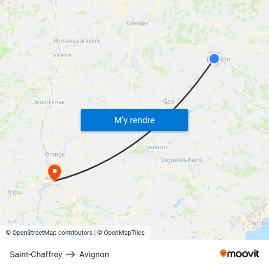 Saint-Chaffrey to Avignon map