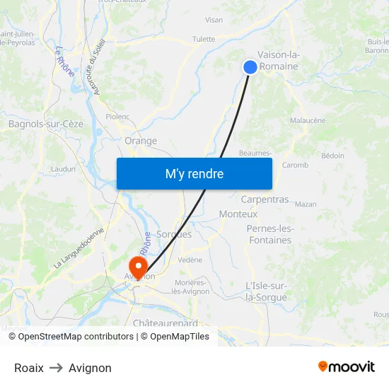 Roaix to Avignon map