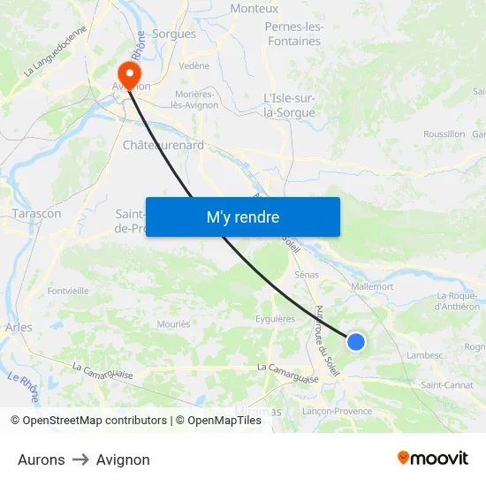 Aurons to Avignon map