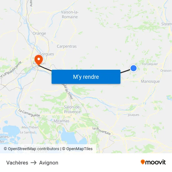 Vachères to Avignon map