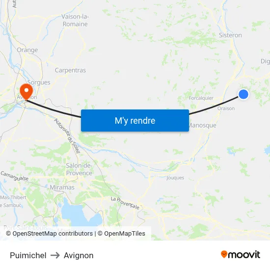 Puimichel to Avignon map