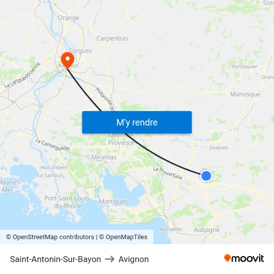Saint-Antonin-Sur-Bayon to Avignon map