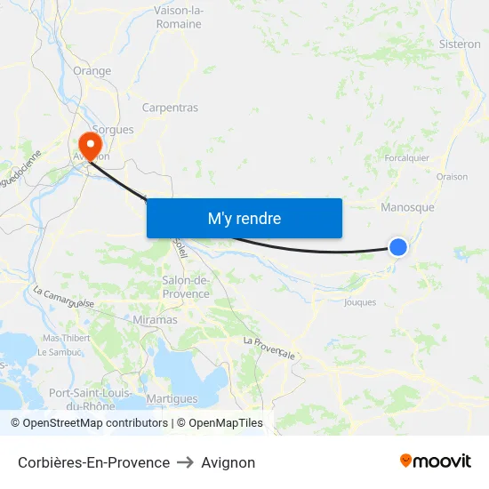 Corbières-En-Provence to Avignon map