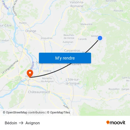 Bédoin to Avignon map