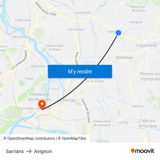Sarrians to Avignon map