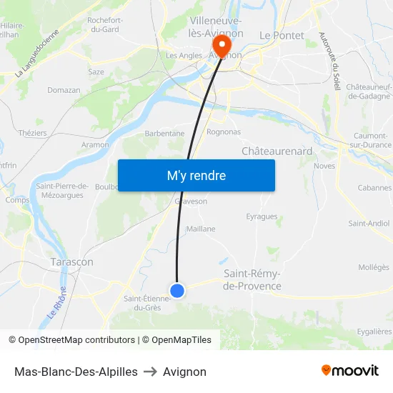 Mas-Blanc-Des-Alpilles to Avignon map