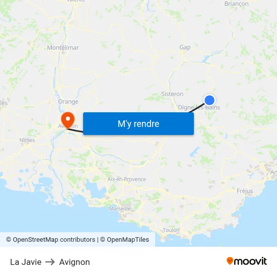 La Javie to Avignon map