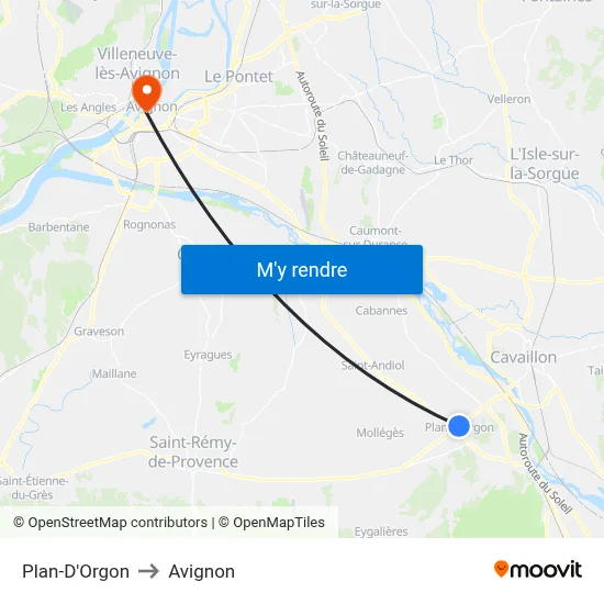 Plan-D'Orgon to Avignon map