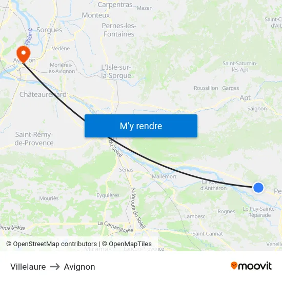 Villelaure to Avignon map