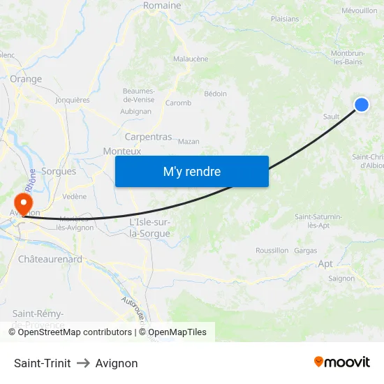 Saint-Trinit to Avignon map
