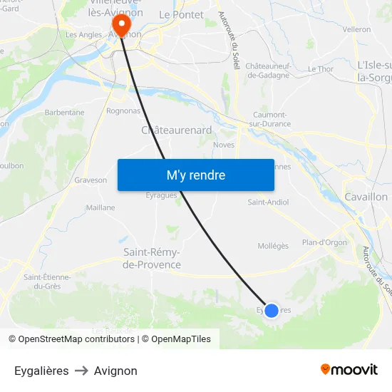 Eygalières to Avignon map