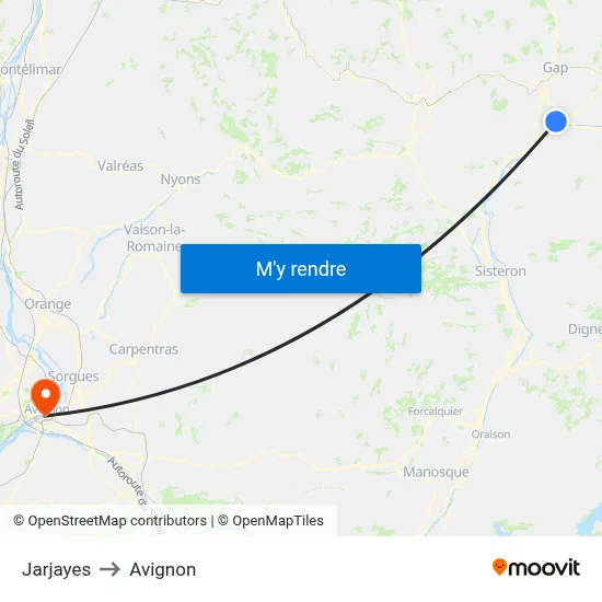 Jarjayes to Avignon map