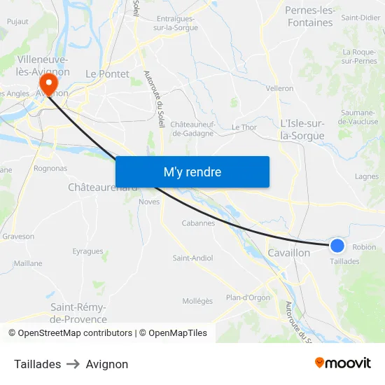 Taillades to Avignon map