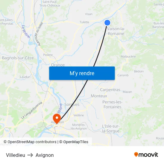 Villedieu to Avignon map