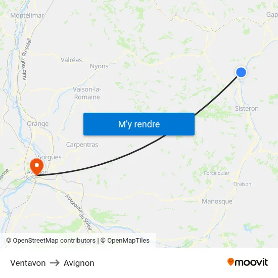 Ventavon to Avignon map