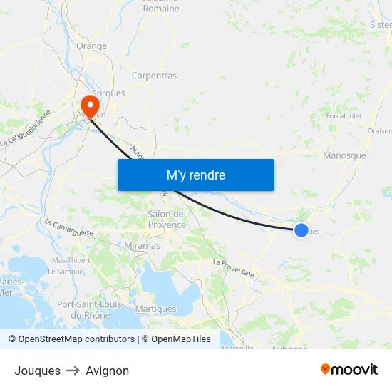 Jouques to Avignon map