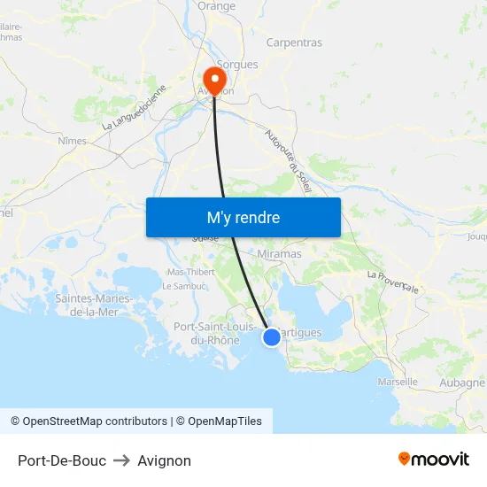 Port-De-Bouc to Avignon map