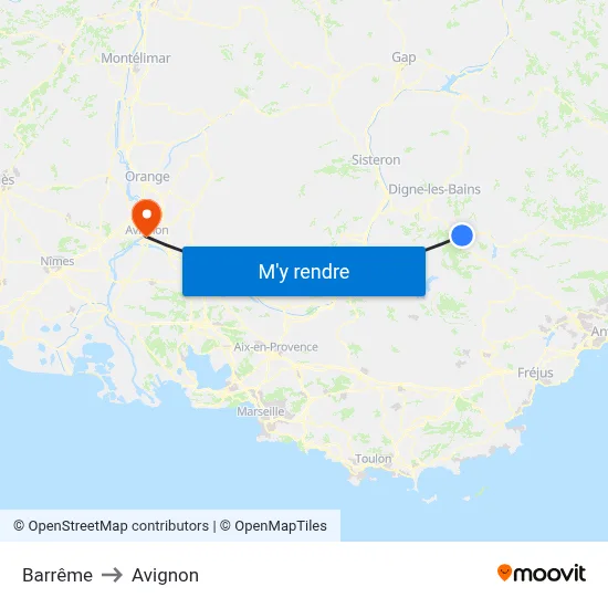 Barrême to Avignon map
