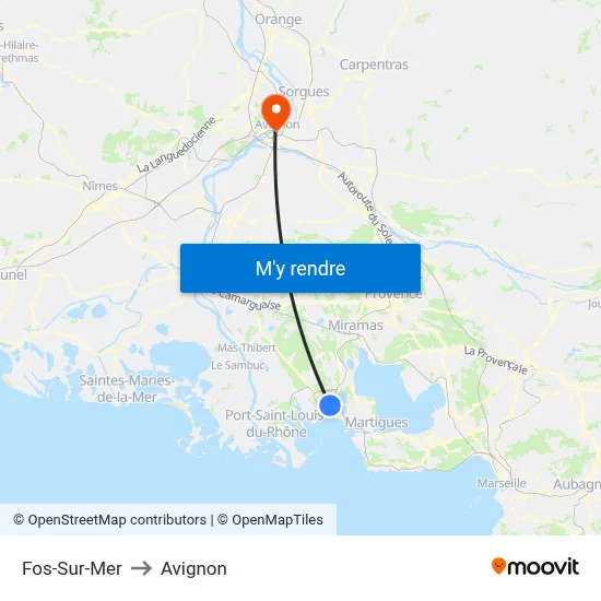 Fos-Sur-Mer to Avignon map