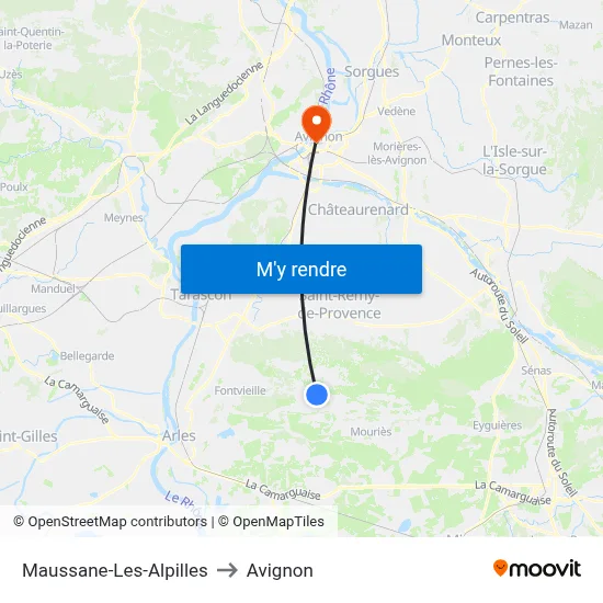 Maussane-Les-Alpilles to Avignon map