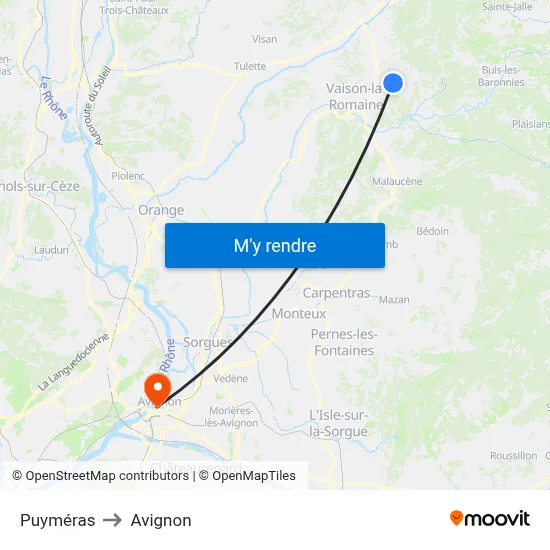 Puyméras to Avignon map