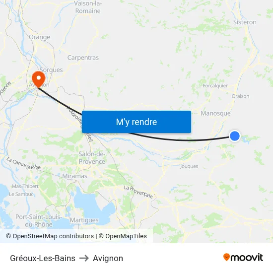 Gréoux-Les-Bains to Avignon map