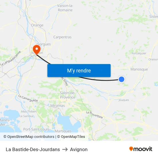 La Bastide-Des-Jourdans to Avignon map