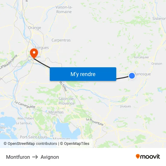 Montfuron to Avignon map