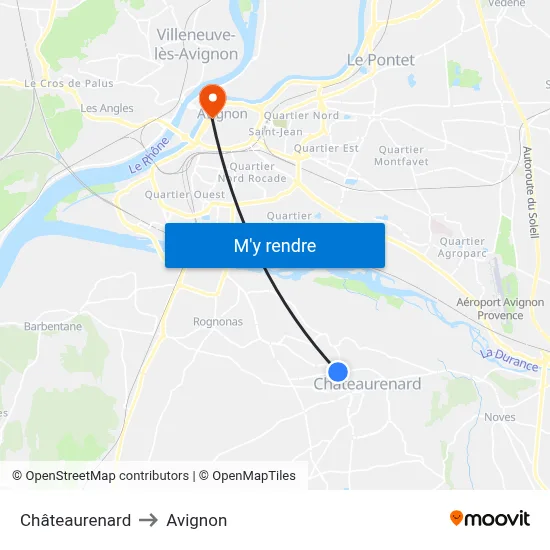 Châteaurenard to Avignon map