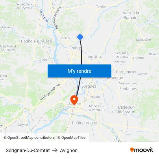 Sérignan-Du-Comtat to Avignon map