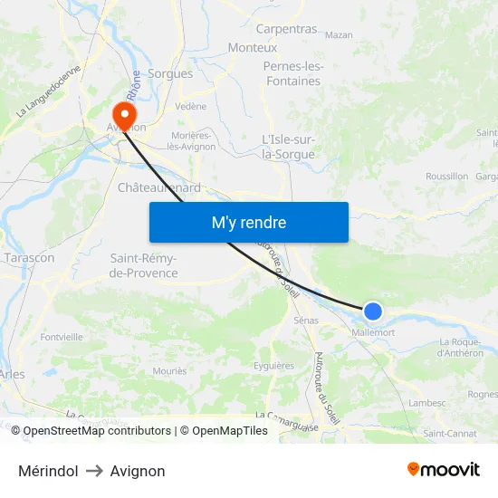 Mérindol to Avignon map