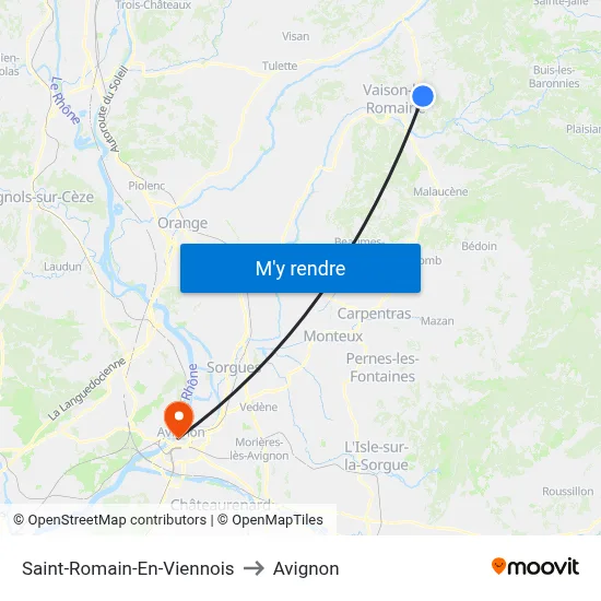 Saint-Romain-En-Viennois to Avignon map