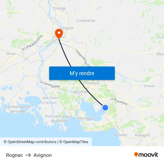 Rognac to Avignon map