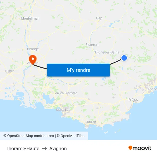 Thorame-Haute to Avignon map