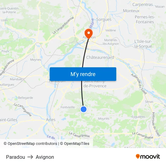 Paradou to Avignon map