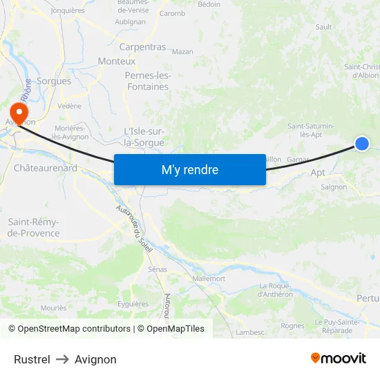 Rustrel to Avignon map