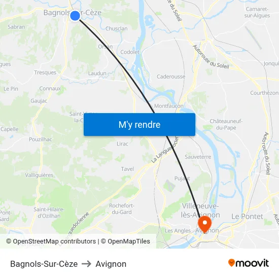 Bagnols-Sur-Cèze to Avignon map