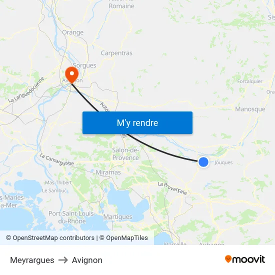 Meyrargues to Avignon map