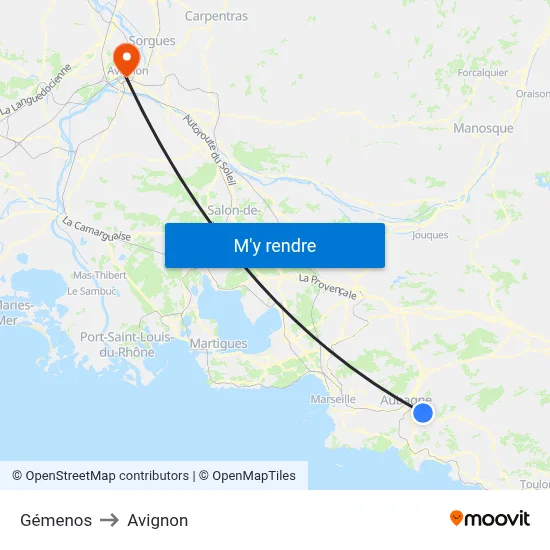 Gémenos to Avignon map