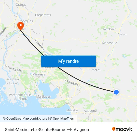 Saint-Maximin-La-Sainte-Baume to Avignon map