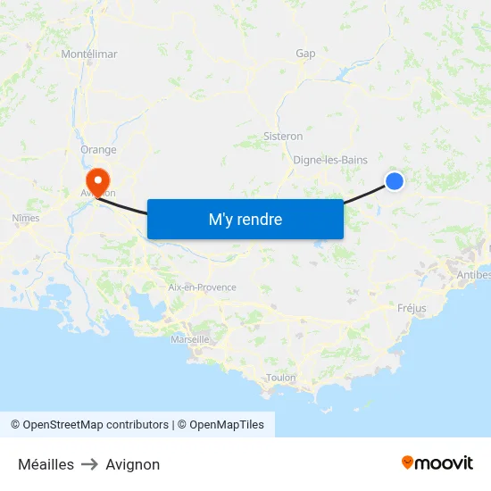 Méailles to Avignon map
