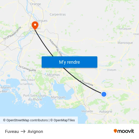 Fuveau to Avignon map