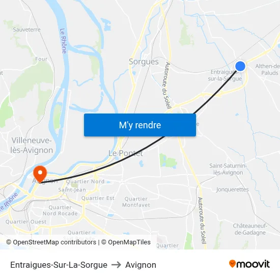 Entraigues-Sur-La-Sorgue to Avignon map