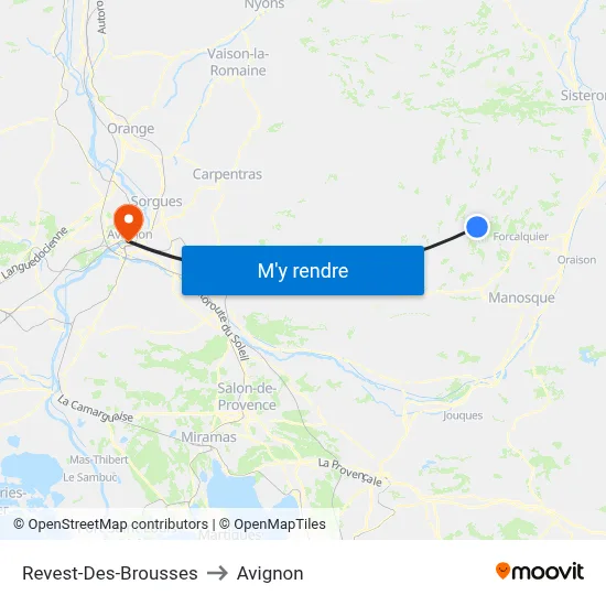 Revest-Des-Brousses to Avignon map