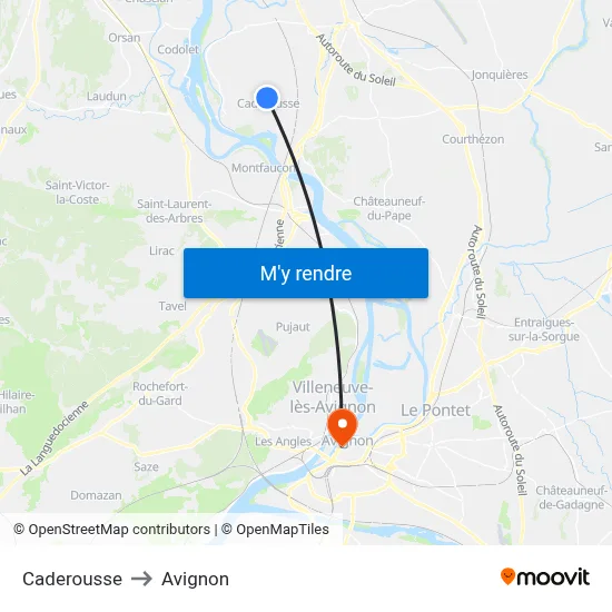 Caderousse to Avignon map