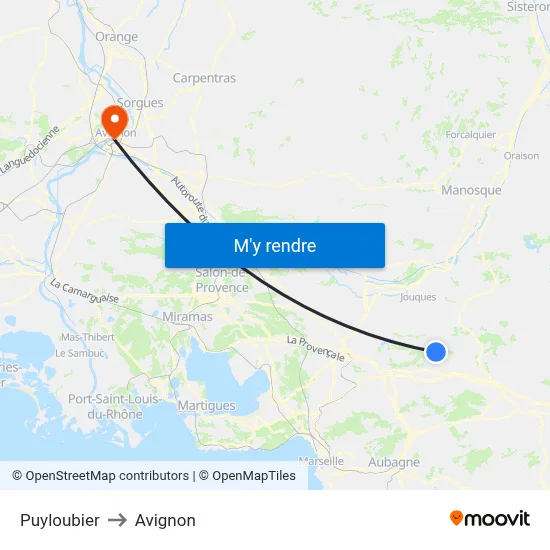 Puyloubier to Avignon map
