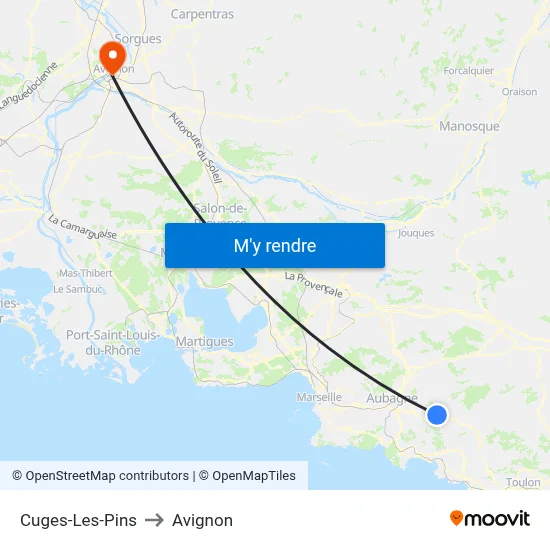 Cuges-Les-Pins to Avignon map